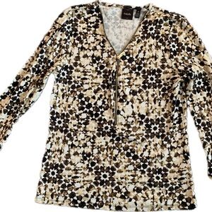 Rafaella Black, Brown and Cream Top with Beautiful Gold Zipper Accent